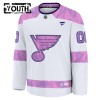 Dresovi St. Louis Blues 2024-25 Fanatics Hockey Fights Cancer Practice Custom Bijela - Dječji